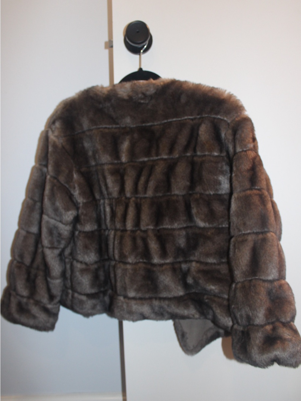 Zara Knit Chocolate Brown Faux Fur Patchwork Jacket - Size Small - Picture 2 of 5